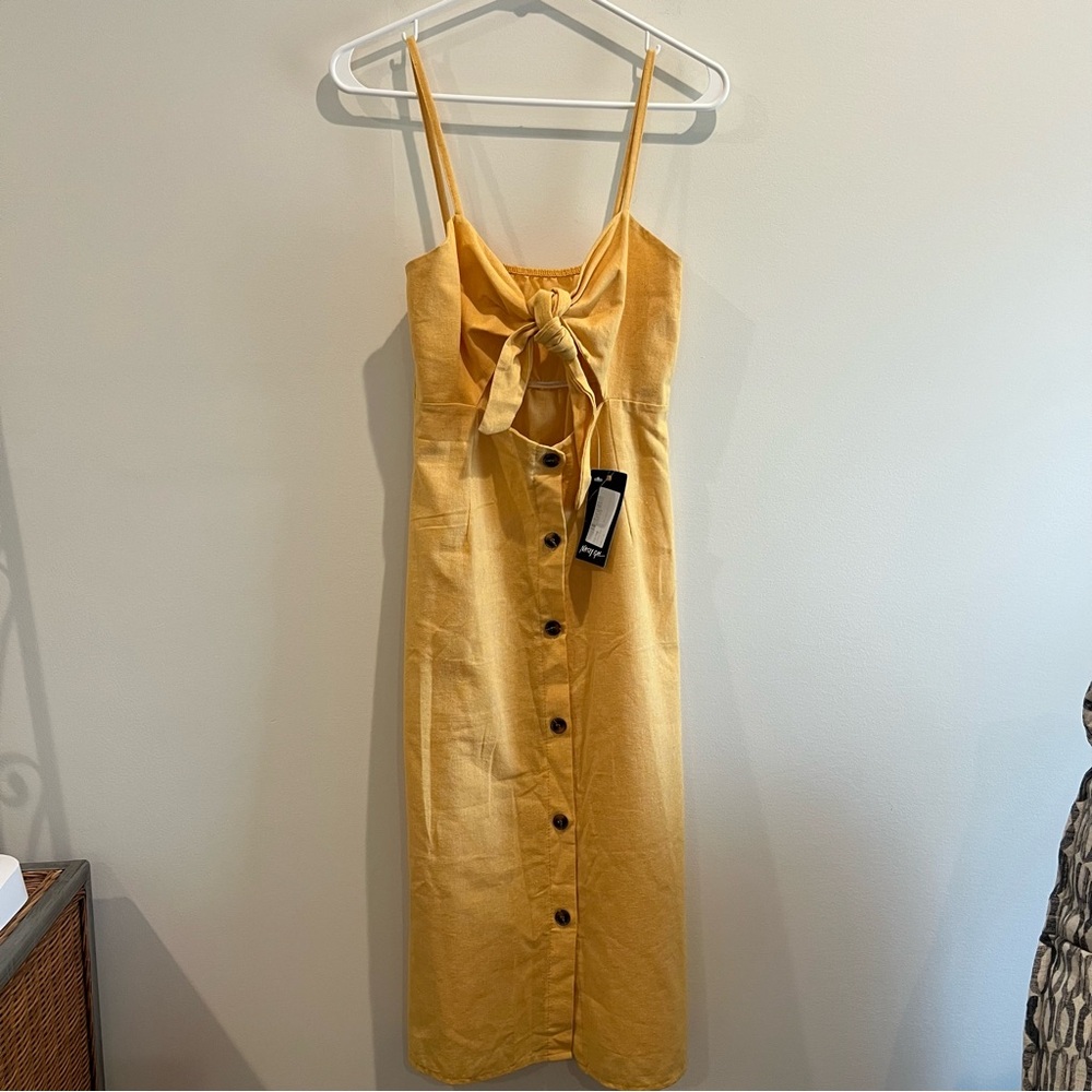 Nasty Gal linen cut out front‎ tie dress size M - Picture 5 of 9